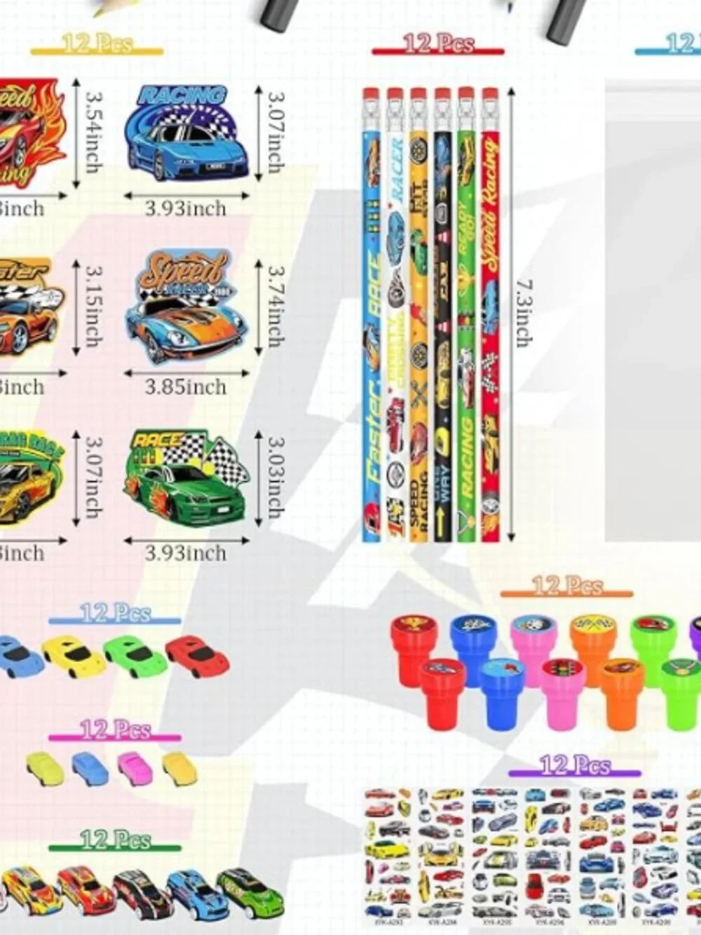 96 PCS Race Car Themed Party Favors